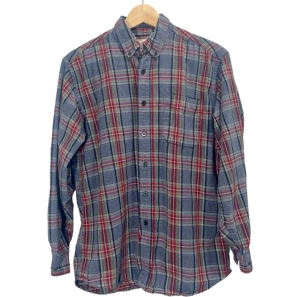 Vintage 1990s L.L. Bean Scotch Plaid Flannel Button Up Long Sleeve Shirt Sz M - Picture 1 of 12